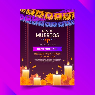 gradient dia de muertos dikey poster şablonu vektör tasarımı çizimi
