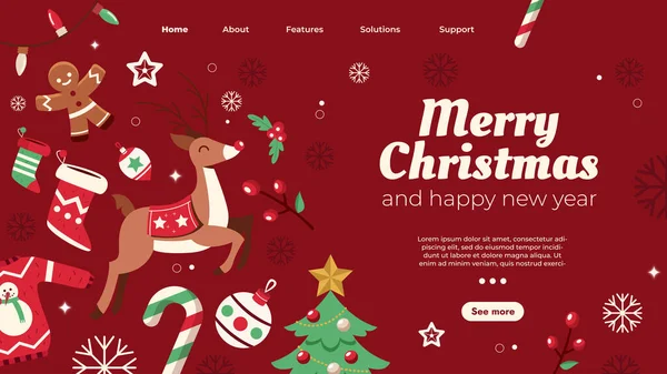 手描きクリスマスランディングページテンプレートベクトルデザインイラスト — ストックベクタ