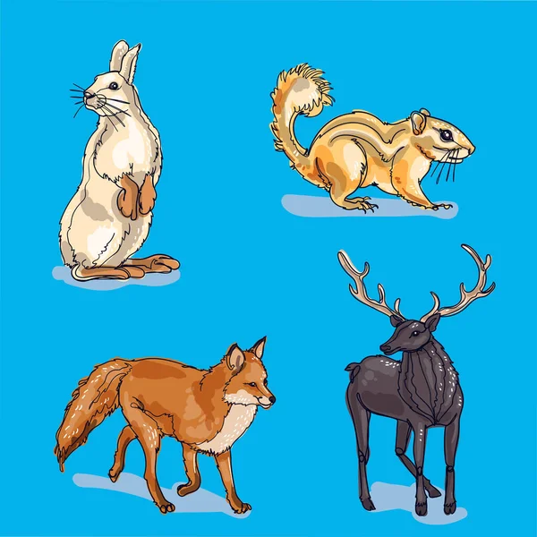 Hand Drawn Flat Winter Animals Collection Vector Design Illustration — Stock Vector
