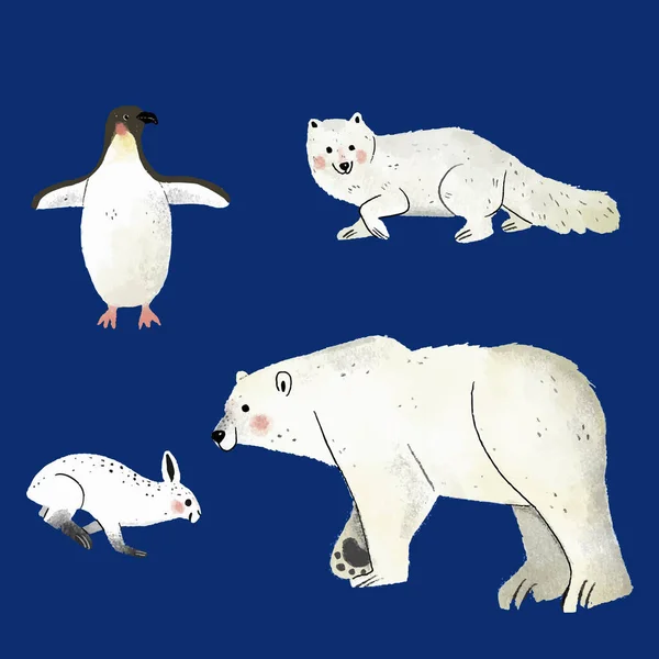 Ręcznie Rysowane Płaskie Zima Zwierzęta Kolekcja Wektor Projekt Ilustracja — Wektor stockowy