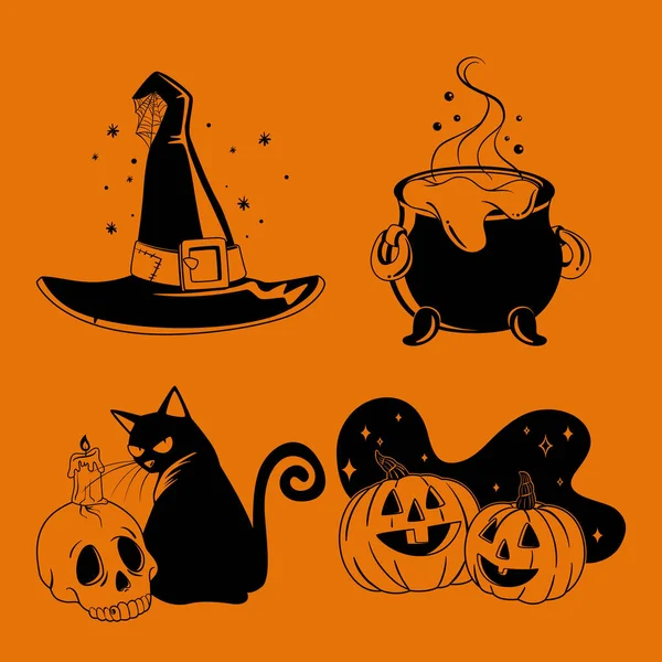 Misztikus Sötét Halloween Matricák Gyűjtemény Vektor Tervezés Illusztráció — Stock Vector