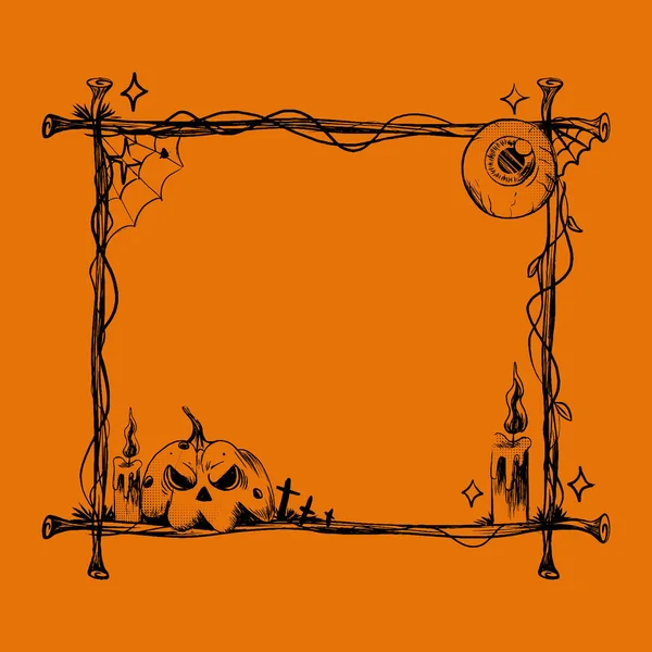 Mano Dibujado Vintage Halloween Marco Plantilla Vector Diseño Ilustración — Vector de stock