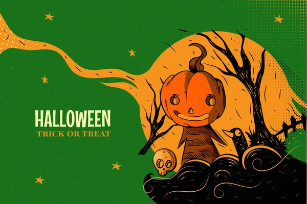 Dessin Main Vintage Halloween Fond Vectoriel Illustration Conception — Image vectorielle