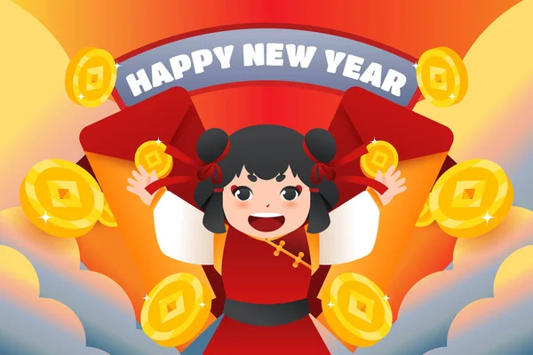 Flache Chinesische Neujahr Glück Geld Vektor Design Illustration — Stockvektor