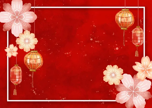 Aquarell Chinesische Neujahr Hintergrund Vektor Design Illustration — Stockvektor