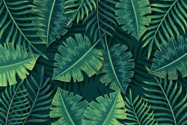 Tropiska Gröna Blad Bakgrund Vektor Design Illustration — Stock vektor