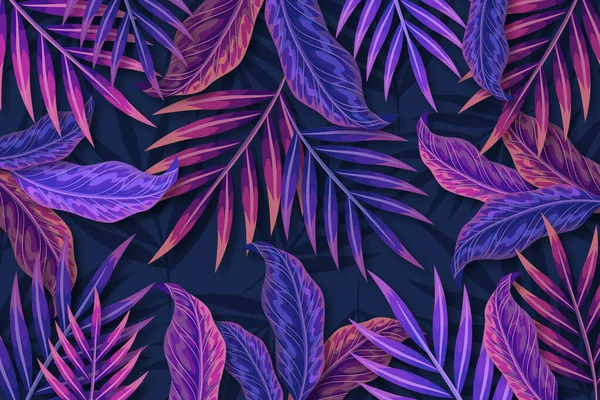 Hojas Tropicales Púrpura Fondo Vector Diseño Ilustración — Archivo Imágenes Vectoriales