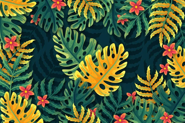 Flores Tropicales Hojas Fondo Zoom Vector Diseño Ilustración — Archivo Imágenes Vectoriales