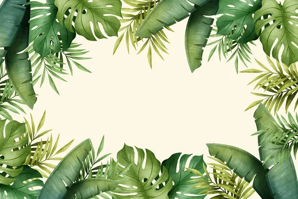 Handmålade Akvarell Tropiska Löv Bakgrund Vektor Design Illustration — Stock vektor