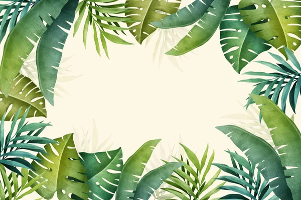 Hand Bemalt Aquarell Tropischen Blättern Hintergrund Vektor Design Illustration — Stockvektor