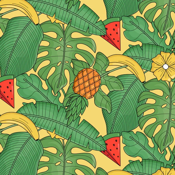 Hand Drawn Summer Tropical Pattern Vector Design Illustration — Stock Vector