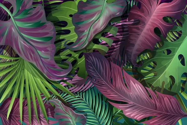 Realistiska Tropiska Löv Bakgrund Vektor Design Illustration — Stock vektor