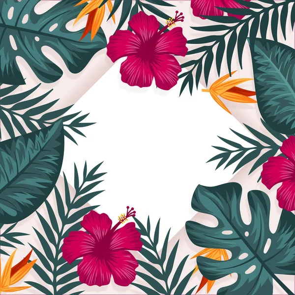 Platte Tropische Bladeren Achtergrond Vector Ontwerp Illustratie — Stockvector