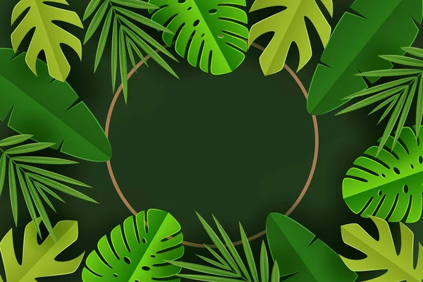 Papier Stijl Tropische Bladeren Achtergrond Vector Ontwerp Illustratie — Stockvector