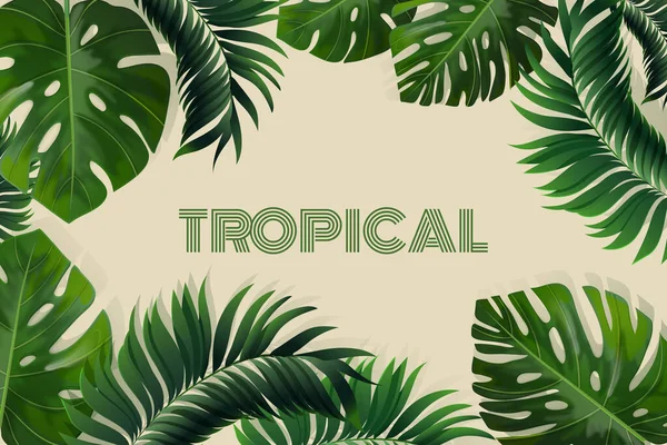 Gerçekçi Tropikal Yapraklar Arka Plan Vektör Tasarımı Illüstrasyonu — Stok Vektör