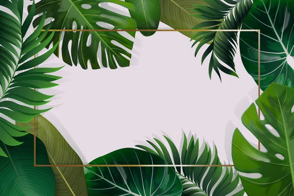 Realistiska Tropiska Löv Bakgrund Vektor Design Illustration — Stock vektor