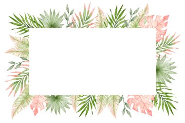 El boyası suluboya tropikal yapraklar arka plan vektör tasarımı çizimi