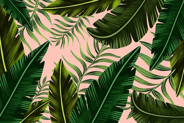 Hand Painted Tropical Leaves Background Vector Design Illustration — Stock Vector