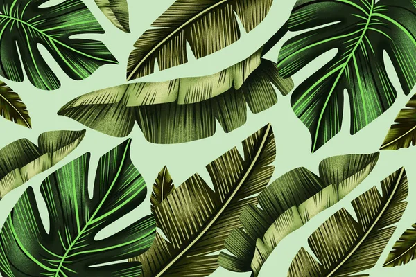 Ręcznie Malowane Tropikalne Liście Tło Wektor Projekt Ilustracja — Wektor stockowy