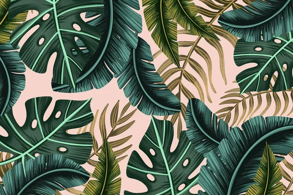 Ručně Malované Tropické Listí Pozadí Vektor Design Ilustrace — Stockový vektor