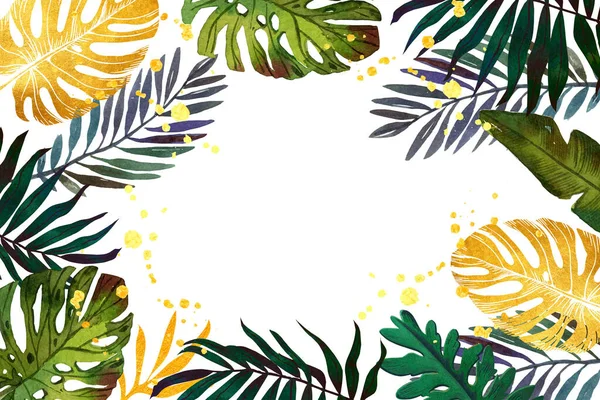 Hand Geschilderd Aquarel Tropisch Bladeren Achtergrond Vector Ontwerp Illustratie — Stockvector