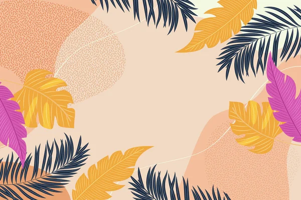 色彩艳丽的背景 带有热带树叶矢量设计插图 — 图库矢量图片