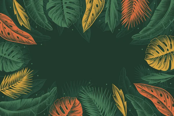 Гравіювання Рука Намальовані Тропічні Листя Фон Векторний Дизайн Ілюстрація — стоковий вектор