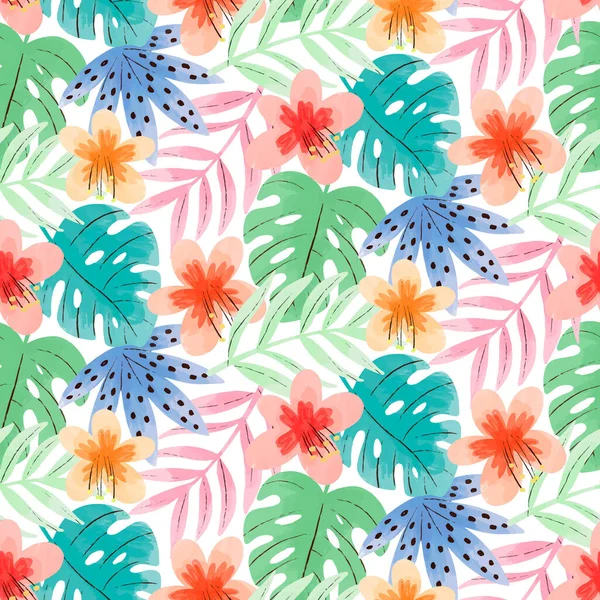 Hand Painted Watercolor Summer Tropical Pattern Vector Design Illustration — Stock Vector