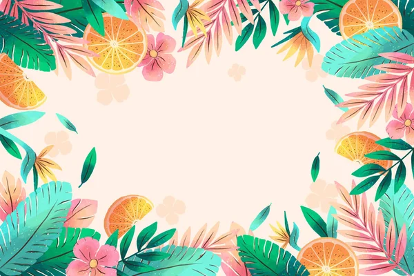 Watercolor Tropical Summer Background Vegetation Vector Design Illustration — Stock Vector