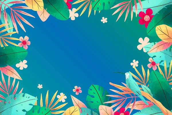 Aquarell Tropischen Sommer Hintergrund Mit Vegetation Vektor Design Illustration — Stockvektor