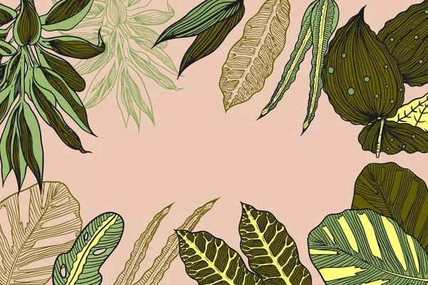 Handgetekende Tropische Bladeren Achtergrond Vector Ontwerp Illustratie — Stockvector