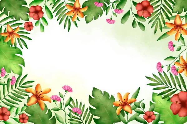 Aquarela Tropical Verão Fundo Com Vegetação Vetor Desenho Ilustração — Vetor de Stock