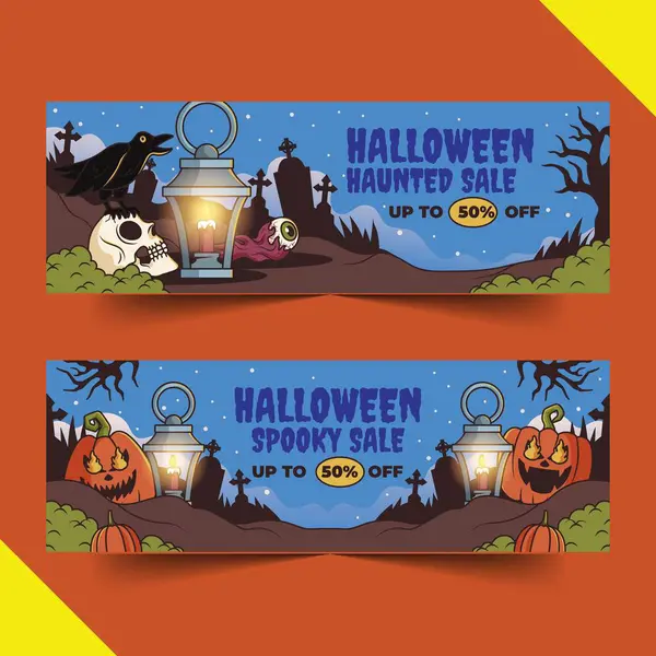 Ručně Kreslené Horizontální Banner Šablona Halloween Sezóna Design Vektor Ilustrace — Stockový vektor