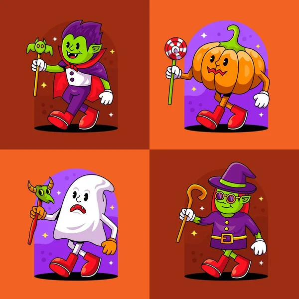 Personnages Dessinés Main Halloween Saison Conception Illustration Vectorielle — Image vectorielle