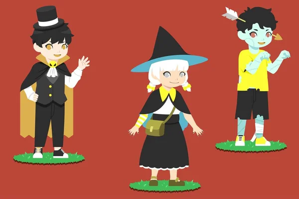 Flat Characters Collection Halloween Season Design Vector Illustration — Stock Vector