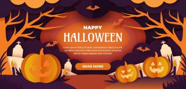 kağıt biçimi yatay bayrak şablonu Cadılar Bayramı tasarım vektörü illüstrasyonu