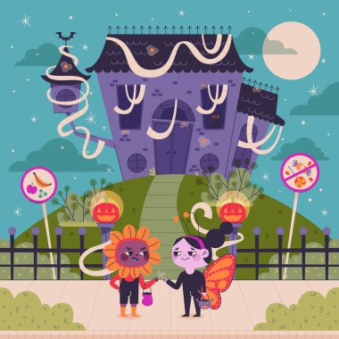 düz cadılar bayramı sezon tasarımı vektör çizimi
