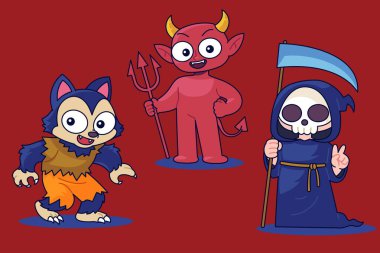 El çizimi karakterler Cadılar Bayramı Cadılar Bayramı tasarımı vektör çizimi