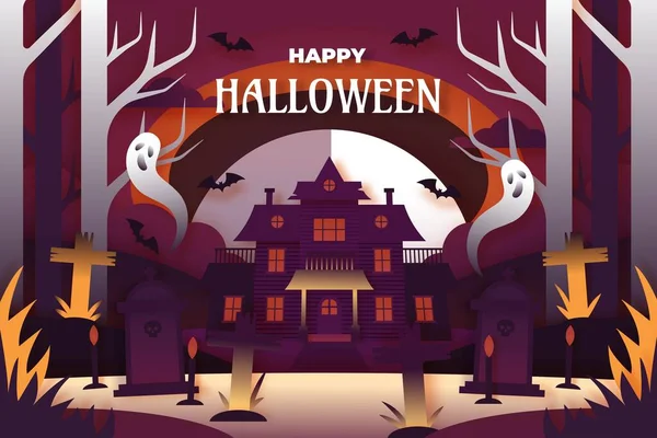 Paper Style Background Halloween Season Design Vector Illustration — Stock Vector