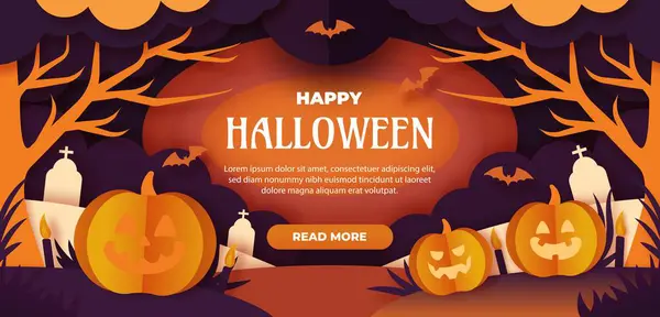 Papier Style Horizontal Bannière Modèle Halloween Saison Conception Vectoriel Illustration — Image vectorielle