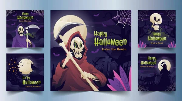 Gradiente Banners Coleção Halloween Estação Design Vetor Ilustração —  Vetores de Stock