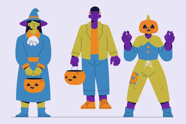 Flat Characters Collection Halloween Season Design Vector Illustration — Stock Vector