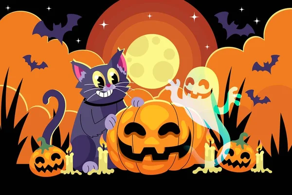 Platte Achtergrond Halloween Seizoen Ontwerp Vector Illustratie — Stockvector