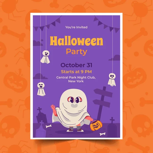 Flat Invitation Template Halloween Season Design Vector Illustration — Stock Vector