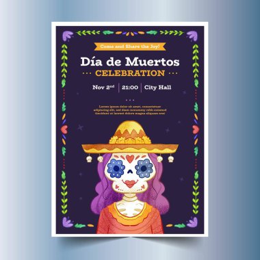 el çizimi dia de muertos dikey poster şablonu tasarım vektörü çizimi
