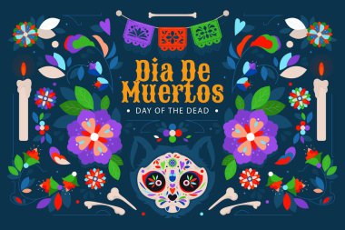 düz arkaplan dia de muertos kutlama vektör çizimi