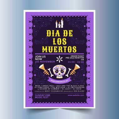 düz dikey poster şablonu dia de Muertos kutlama vektör çizimi
