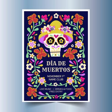 düz dikey poster şablonu dia de Muertos kutlama vektör çizimi