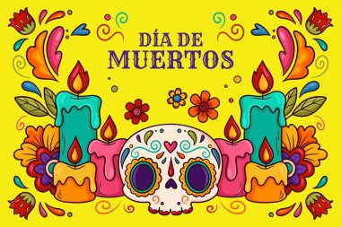 el çizimi dia de muertos arkaplan tasarımı vektör çizimi