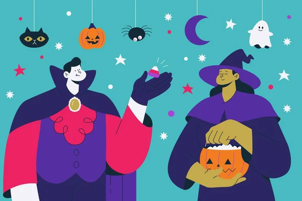 Flat Halloween Season Witch Vampire Design Vector Illustration — Stock Vector